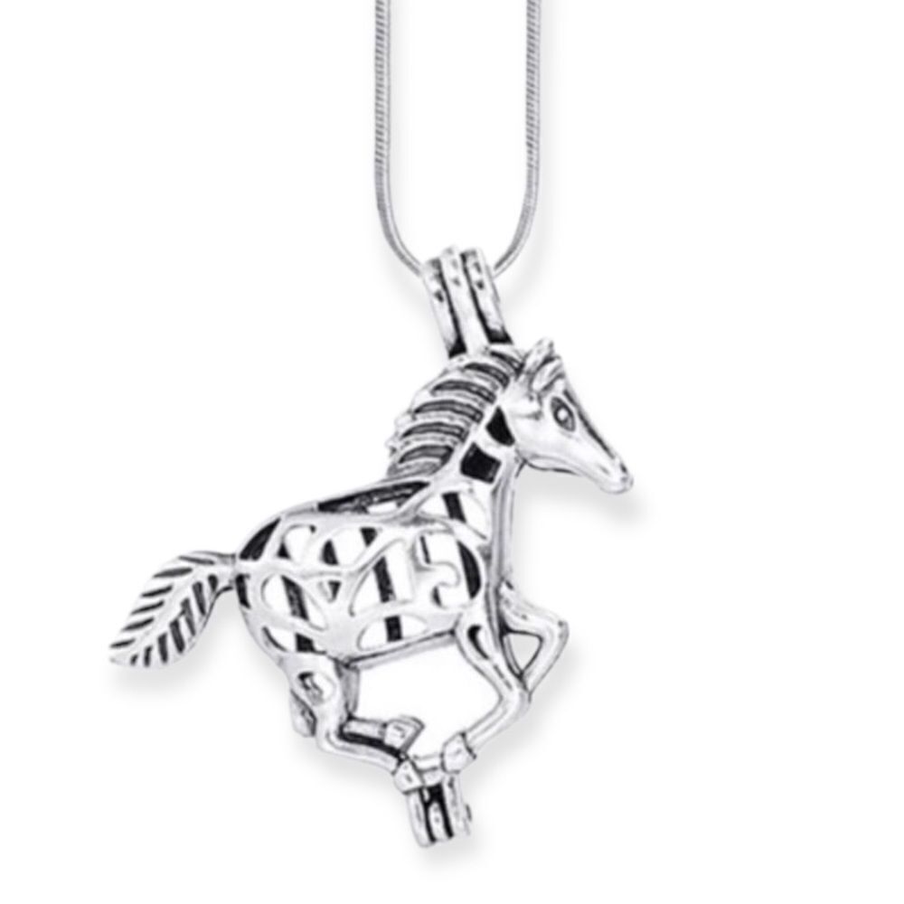 Silver Horse Locket Rope Chain Necklace Long 28” NWT